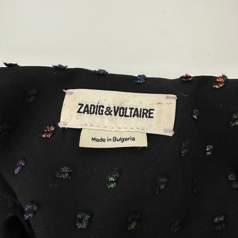 Zadig & Voltaire Twin Mousseline Swiss Dot Ruffle Blouse Black WJCP3514F Small - Picture 10 of 12